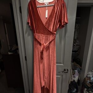 Baltic Born Orange Velvet Wrap Formal Dress